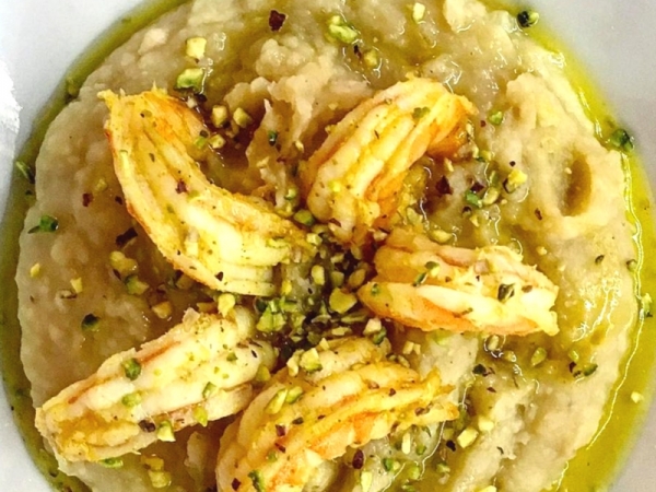 Vellutata di fagioli e gamberi